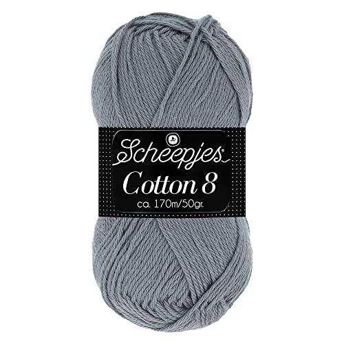 Scheepjes Cotton 8 Baumwollgarn grau | Häkelwolle reine Baumwolle zum Stricken und Häkeln | 100% Baumwolle | 50g ~170m für Nadelstärke 3 mm (710) von Scheepjes
