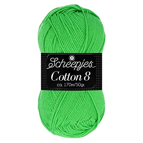 Scheepjes Cotton 8 Baumwollgarn grün kräftig | Häkelwolle reine Baumwolle zum Stricken und Häkeln | 100% Baumwolle | 50g ~170m für Nadelstärke 3 mm (517) von Scheepjes