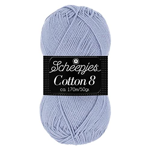Scheepjes Cotton 8 Baumwollgarn hellblau | Häkelwolle reine Baumwolle zum Stricken und Häkeln | 100% Baumwolle | 50g ~170m für Nadelstärke 3 mm (651) von Scheepjes