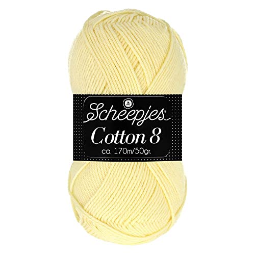 Scheepjes Cotton 8 Baumwollgarn hell gelb | Häkelwolle reine Baumwolle zum Stricken und Häkeln | 100% Baumwolle | 50g ~170m für Nadelstärke 3 mm (508) von Scheepjes
