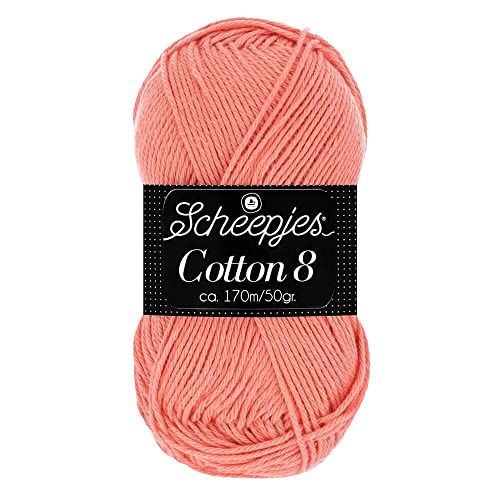 Scheepjes Cotton 8 Baumwollgarn lachs | Häkelwolle reine Baumwolle zum Stricken und Häkeln | 100% Baumwolle | 50g ~170m für Nadelstärke 3 mm (650) von Scheepjes