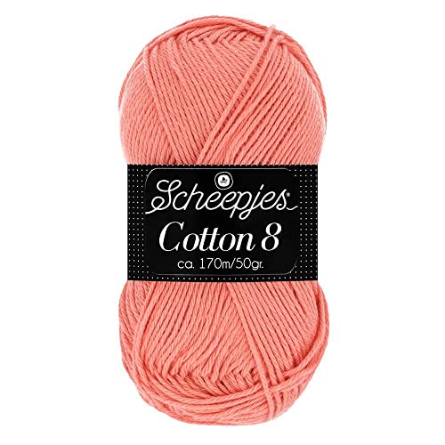 Scheepjes Cotton 8 Baumwollgarn lachs | Häkelwolle reine Baumwolle zum Stricken und Häkeln | 100% Baumwolle | 50g ~170m für Nadelstärke 3 mm (650) von Scheepjes