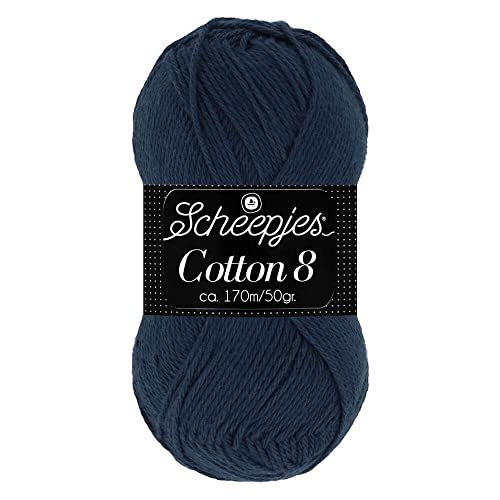 Scheepjes Cotton 8 Baumwollgarn marine blau | Häkelwolle reine Baumwolle zum Stricken und Häkeln | 100% Baumwolle | 50g ~170m für Nadelstärke 3 mm (527) von Scheepjes