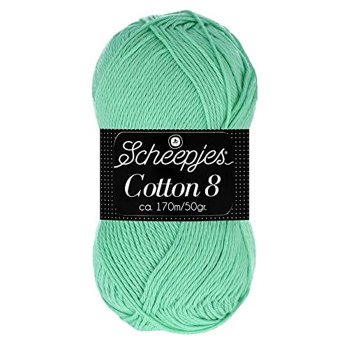 Scheepjes Cotton 8 Baumwollgarn mint grün | Häkelwolle reine Baumwolle zum Stricken und Häkeln | 100% Baumwolle | 50g ~170m für Nadelstärke 3 mm (664) von Scheepjes