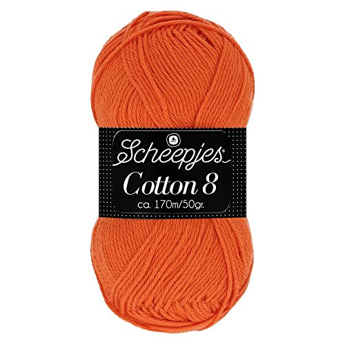Scheepjes Cotton 8 Baumwollgarn orange | Häkelwolle reine Baumwolle zum Stricken und Häkeln | 100% Baumwolle | 50g ~170m für Nadelstärke 3 mm (716) von Scheepjes