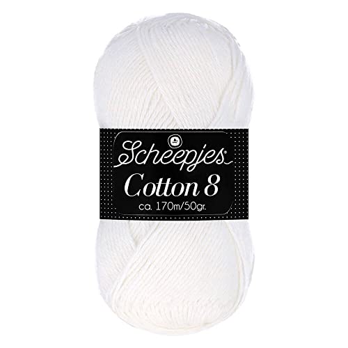 Scheepjes Cotton 8 Baumwollgarn weiß | Häkelwolle reine Baumwolle zum Stricken und Häkeln | 100% Baumwolle | 50g ~170m für Nadelstärke 3 mm (502) von Scheepjes