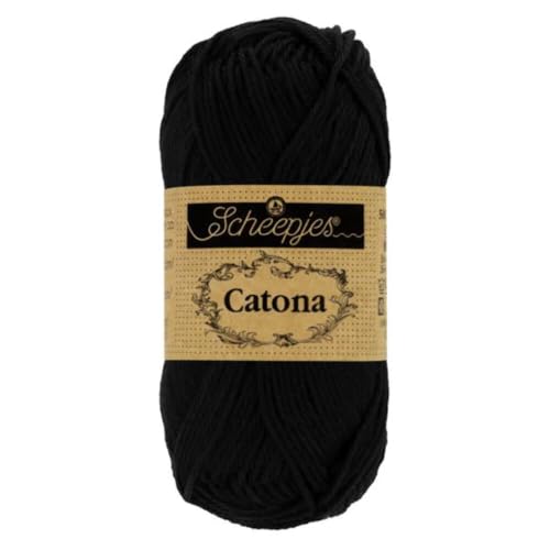 Scheepjes 1678-110 Catona Baumwolle Garn, 110 Jet Black, 1x50g von Scheepjes