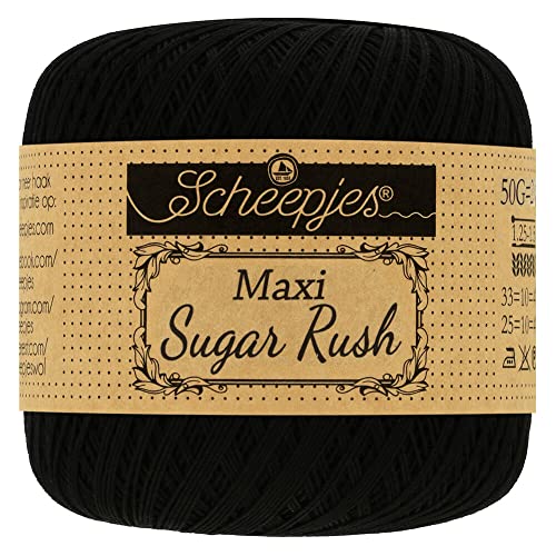 Scheepjes 1694-2 Maxi Sugar Rush Baumwolle Garn, 100% merzerisierte, 110 Black, 10x50g, 10 Count von Scheepjes