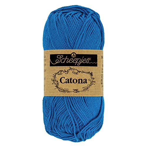 Scheepjes 1704-2 Catona Baumwolle Garn, 201 Electric Blue, 10x10g, 10 Count von Scheepjes