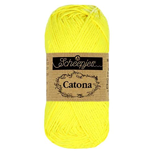 Scheepjes 1704-2 Catona Baumwolle Garn, 601 Neon Yellow, 10x10g, 10 Count von Scheepjes