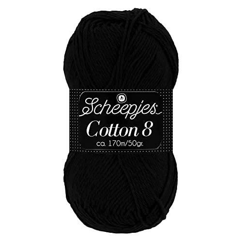 Scheepjes Cotton 8 Garn, 50g, Schwarz, Hochwertiges Baumwollgarn für Stricken und Häkeln von Scheepjes