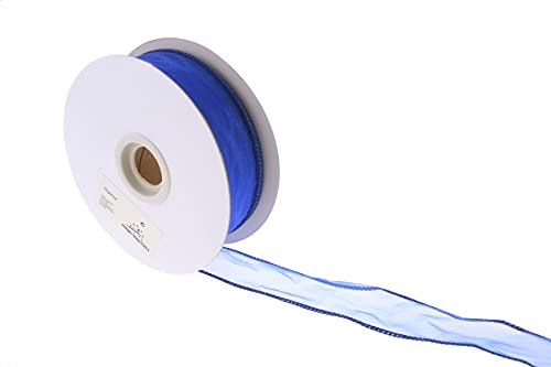 Organzaband 4 cm x 25 m Rand genäht, formbar - Organzabänder 4 cm Band blau von Scherzwelt