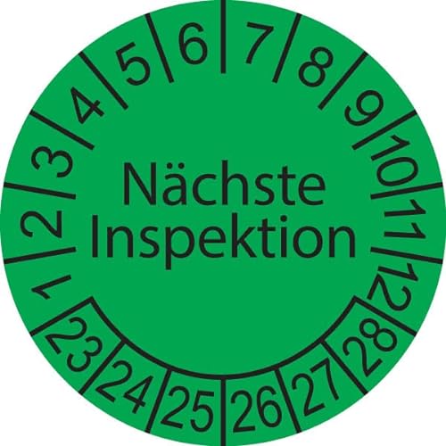 100 x Prüfplakette/Sicherheitsplakette 20 mm Durchmesser mit untersch. Beschriftungen (100, Nächste Inspektion - grün - schwarz) von Schilderkröten