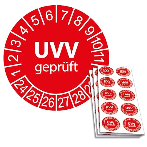 100 x UVV Prüfplaketten/Sicherheitsplaketten 30 mm Durchmesser mit untersch. Beschriftungen (2024) von Schilderkröten