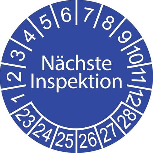 1000 x Prüfplakette/Sicherheitsplakette 30 mm Durchmesser mit untersch. Beschriftungen (1000 Stück, Nächste Inspektion - blau - weiß) von Schilderkröten