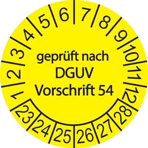 50 x Prüfplakette/Sicherheitsplakette 20 mm Durchmesser mit untersch. Beschriftungen (50, Geprüft nach DGUV 54 - gelb) von Schilderkröten