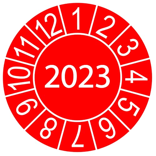 50 x Prüfplakette/Sicherheitsplakette 20 mm Durchmesser mit untersch. Beschriftungen (50, Jahresplakette 2023 - rot) von Schilderkröten