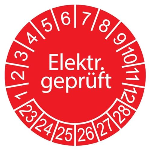 50 x Prüfplakette / Sicherheitsplakette 20 mm Durchmesser mit untersch. Beschriftungen (elektrisch geprüft) von Schilderkröten