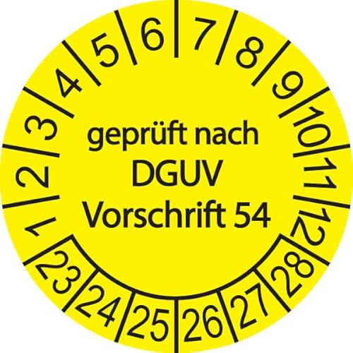 50 x Prüfplakette / Sicherheitsplakette 30 mm Durchmesser (Geprüft nach DGUV 54 - gelb) von Schilderkröten