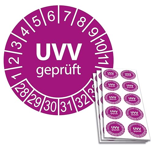 50 x UVV Prüfplaketten/Sicherheitsplaketten 30 mm Durchmesser mit untersch. Beschriftungen (2028) von Schilderkröten
