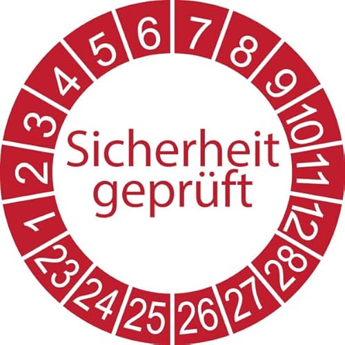 500 x Prüfplakette/Sicherheitsplakette 30 mm Durchmesser mit untersch. Beschriftungen (500 Stück, Sicherheit geprüft - rot - weiß) von Schilderkröten