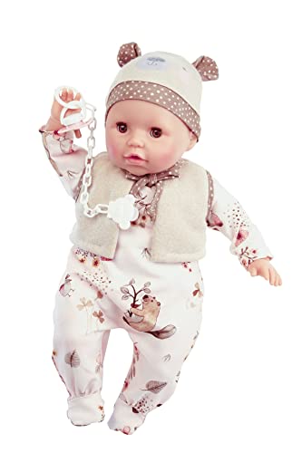 Schildkröt Puppe Amy mit Schnuller (45 Zentimeter, Malhaar, braune Schlafaugen, Kleidung Biberoverall/Mütze/Weste, Spielzeugpuppe, ab 36 Monaten) 7545149 von Schildkröt