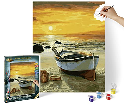 Schipper 609130885 Malen nach Zahlen – Fischerboot am Strand - Bilder malen für Erwachsene, inklusive Pinsel und Acrylfarben, 40 x 50 cm von Schipper