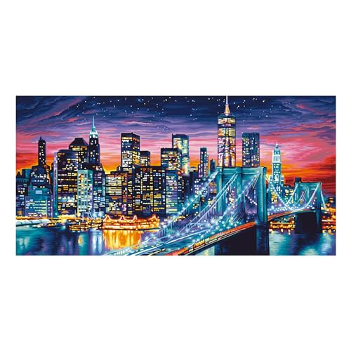 Schipper 609220862 Malen nach Zahlen - Manhattan bei Nacht - Bilder malen für Erwachsene, inklusive Pinsel und Acrylfarben, 40 x 80 cm von Schipper