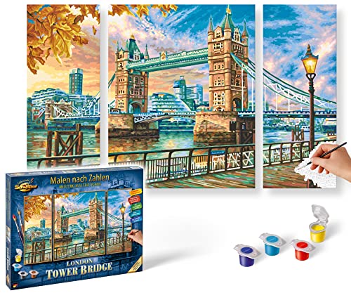 Schipper,609260752, Malen nach Zahlen – London Tower Bridge - Bilder malen für Erwachsene, inklusive Pinsel und Acrylfarben, Triptychon 50 x 80 cm Mehrfarbig von Noris