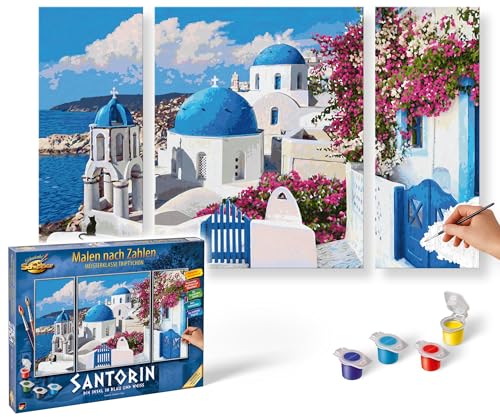 Schipper 609260783 Malen nach Zahlen - Santorin - Bilder malen für Erwachsene, inklusive Pinsel und Acrylfarben, Triptychon, 50 x 80 cm Schipper 609260783 Malen nach Zahlen - Santorin - Bilder malen für Erwachsene, inklusive Pinsel und Acrylfarben, Triptychon, 50 x 80 cm von Schipper