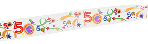 5 Meter Schleifenband Geschenkband Zahl 50 Geburtstag bunt weiß - METERWARE von Schleifenband 50 Geburtstag