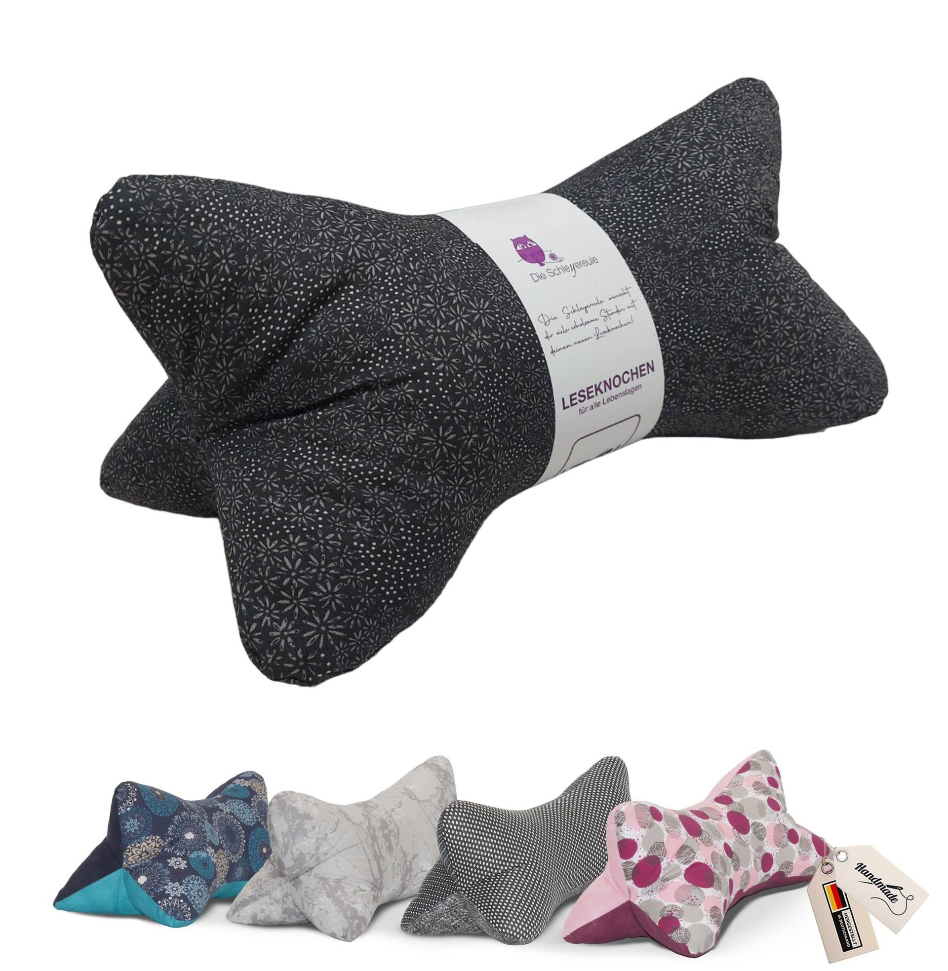 Leseknochen Black Fower | Nackenkissen Nackenrolle Kissen Tablethalter Buchstütze Nackenhörnchen Deko Waschbar Leseknochen Black Fower | Nackenkissen Nackenrolle Kissen Tablethalter Buchstütze Nackenhörnchen Deko Waschbar von Schleyereule