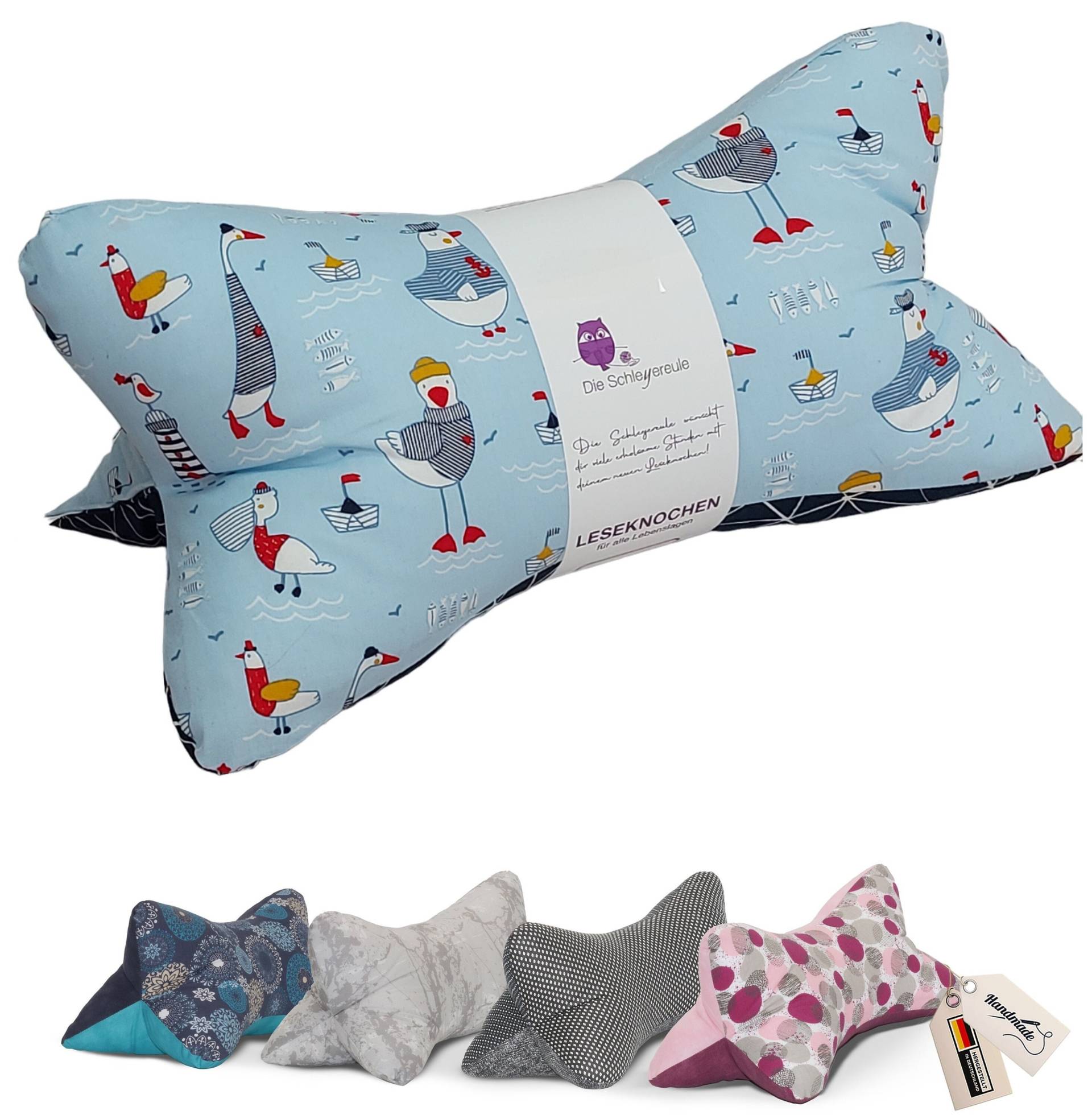 Leseknochen Fiete | Nackenkissen Nackenrolle Kissen Tablethalter Buchstütze Nackenhörnchen Waschbar Leseknochen Fiete | Nackenkissen Nackenrolle Kissen Tablethalter Buchstütze Nackenhörnchen Waschbar von Schleyereule