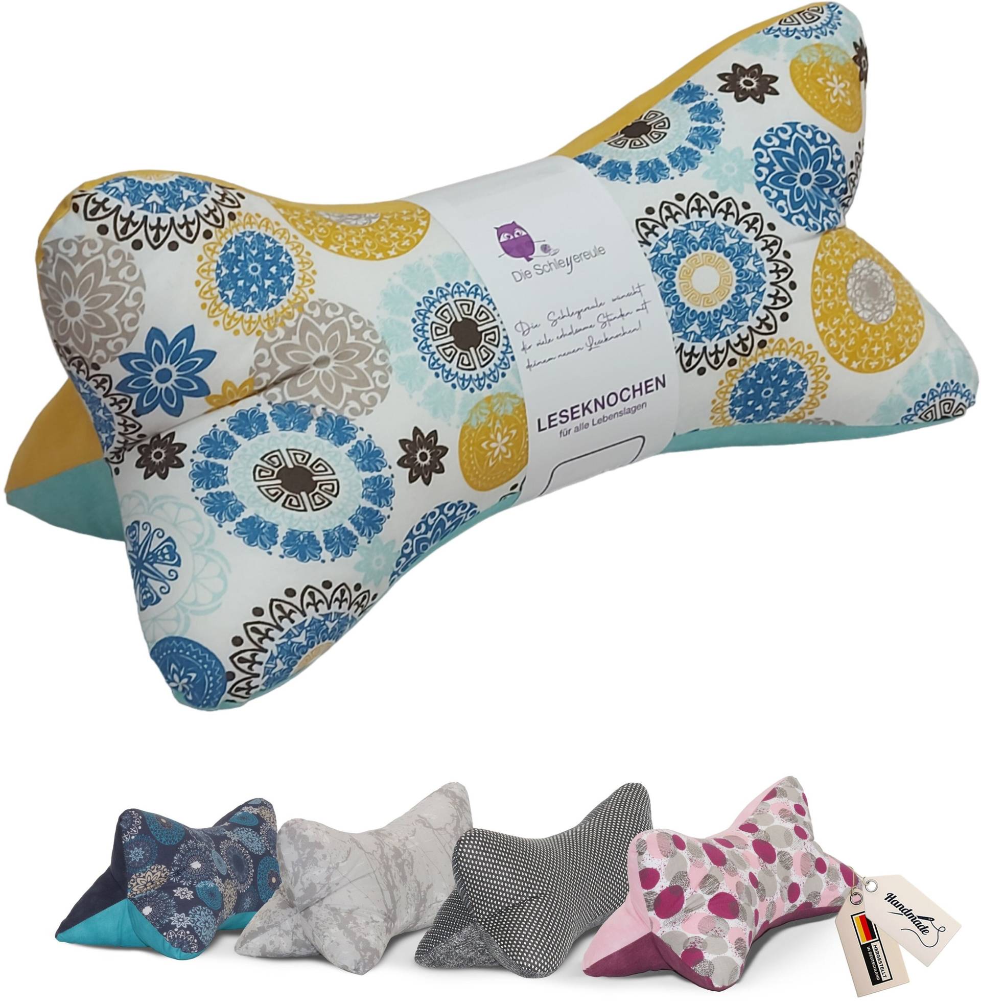 Leseknochen Mandala Mint | Nackenkissen Nackenrolle Kissen Tablethalter Buchstütze Nackenhörnchen Deko Waschbar Leseknochen Mandala Mint | Nackenkissen Nackenrolle Kissen Tablethalter Buchstütze Nackenhörnchen Deko Waschbar von Schleyereule