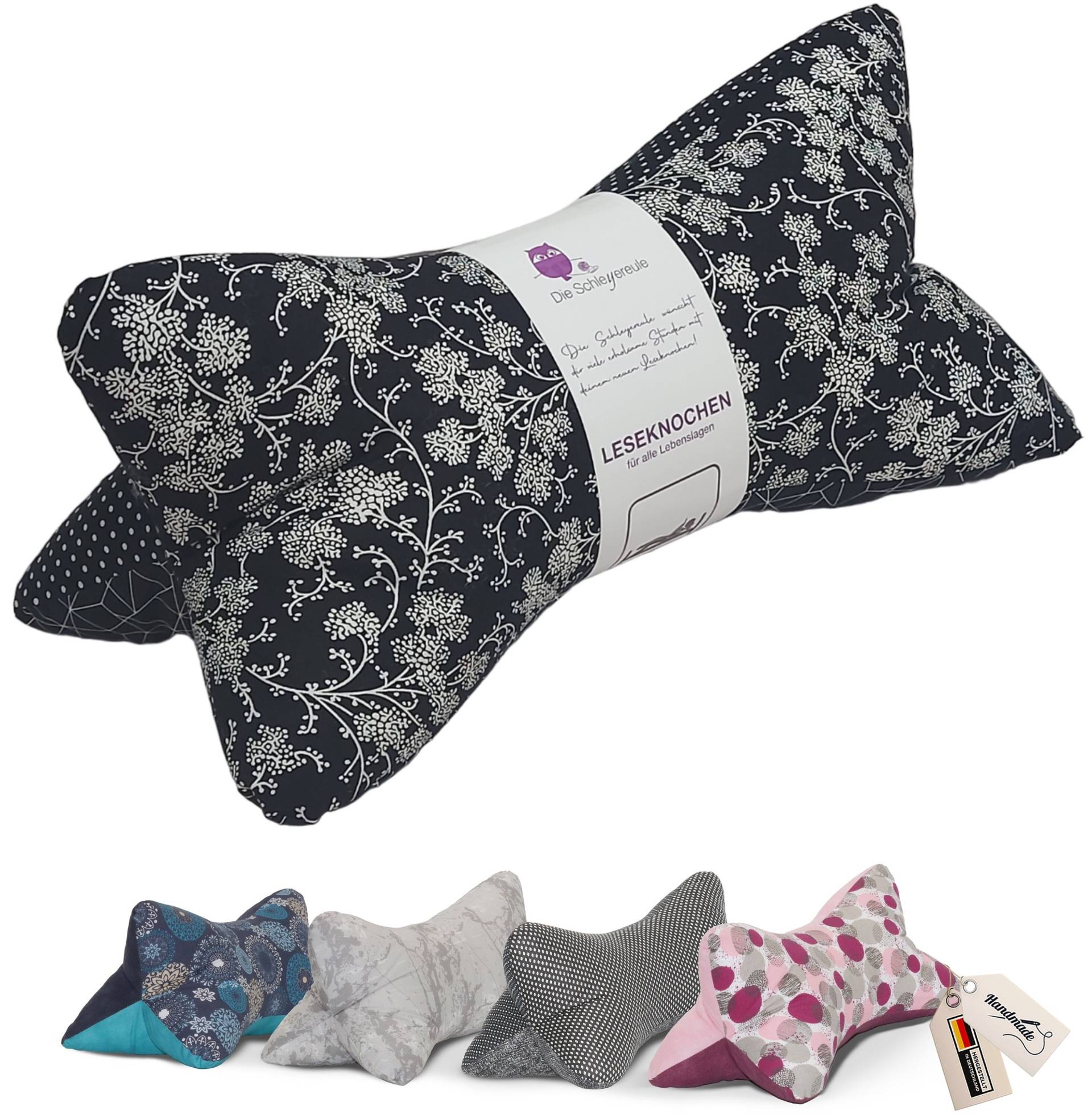 Leseknochen Mrs Black | Nackenkissen Nackenrolle Kissen Tablethalter Buchstütze Nackenhörnchen Waschbar Leseknochen Mrs Black | Nackenkissen Nackenrolle Kissen Tablethalter Buchstütze Nackenhörnchen Waschbar von Schleyereule