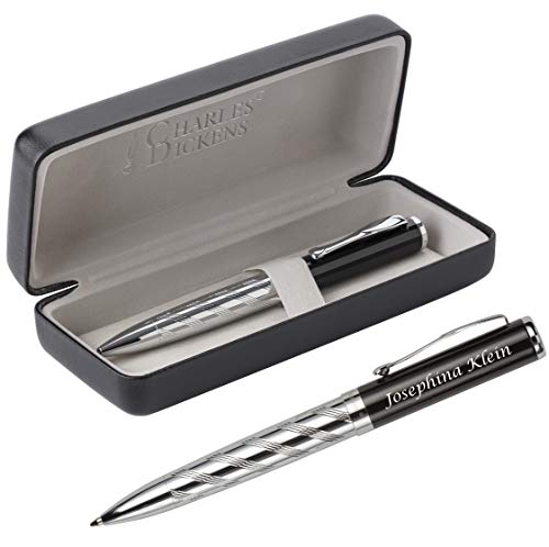 Schmalz® Charles Dickens Metall Kugelschreiber mit Gravur - Modell BATTLE Eleganter Drehfunktion Schwarze Mine - Geschenk zum Geburtstag mit Geschenk-Etui von Schmalz®