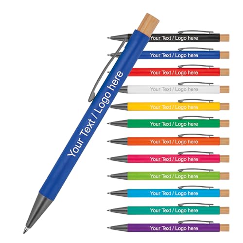 Schmalz® 25 Stück Kugelschreiber aus recyceltem Aluminium mit Bambusdrücker & Metallclip – Großraummine blau schreibend – personalisierbar mit Gravur und/oder Logo (25) von Schmalz®