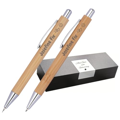 Schmalz® Schreibset aus Bambus mit Box Kugelschreiber und Druckbleistift mit Gravur | Großraummine | einzigartige Stifte mit Namen personalisierte Geschenke | mit Wunschgravur von Schmalz®