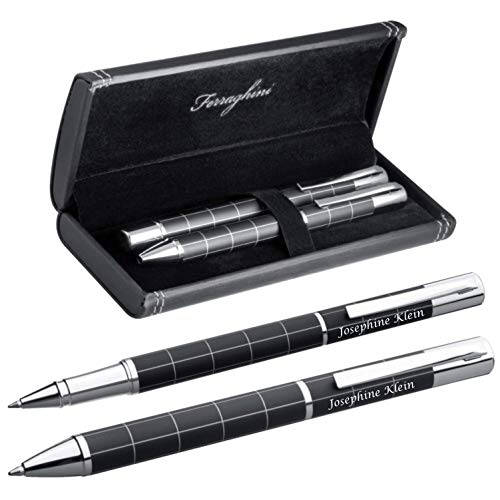Elegantes Schreibset FERRAGHINI® Kugelschreiber und Tintenroller mit Laser Gravur - in einem ansprechenden Etui zum Geburtstag F12403 von Schmalz®