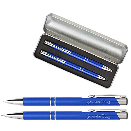 Schmalz® Kugelschreiberset Kugelschreiber und Druckbleistift mit Gravur Geschenk hochwertig | bestandene Prüfung Geschenk | personalisierte | blauschreibend (blau, mit Gravur) von Schmalz®