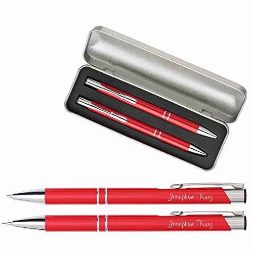 Schmalz® Kugelschreiberset Kugelschreiber und Druckbleistift mit Gravur Geschenk hochwertig | bestandene Prüfung Geschenk | personalisierte | blauschreibend (rot, mit Gravur) von Schmalz®