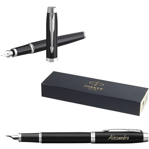 Parker IM Core Füllfederhalter mit Gravur | Premium Stift | Geschenkbox | blaue Tinte | personalisiertes Geschenk | Namen | graviert | Füller | Geburtstag | Geschenkidee (Matte Black C.C.) von Schmalz®