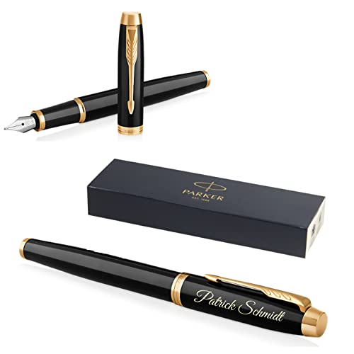 Parker IM Core Füllfederhalter mit Gravur | Premium Stift | Geschenkbox | blaue Tinte | personalisiertes Geschenk | Namen | graviert | Füller | Jahrestag | Geburtstag (Black Lacquer G.C.) von Schmalz®