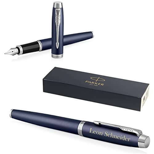 Parker IM Core Füllfederhalter mit Gravur | Premium Stift | Geschenkbox | blaue Tinte | personalisiertes Geschenk | Namen | graviert | Füller | Jahrestag | Geburtstag (Matte Blue C.C.) von Schmalz®