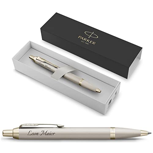 Parker IM Monochrome Kugelschreiber mit Gravur | Premium Stift | Geschenkbox | blaue Tinte | personalisiertes Geschenk | Namen | graviert | Jahrestag | Geburtstag | Geschenk (Champagne) von Schmalz®