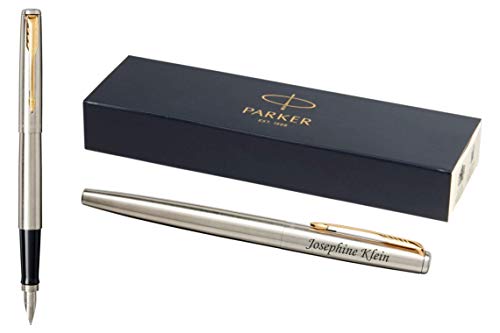 Parker Jotter Füller | Edelstahlschaft mit Goldzierteilen | mit Gravur | Füllfederhalter Mittlere Spitze | Geschenkbox 2030948 (Stainless Steel, Gold Trim) von Schmalz®