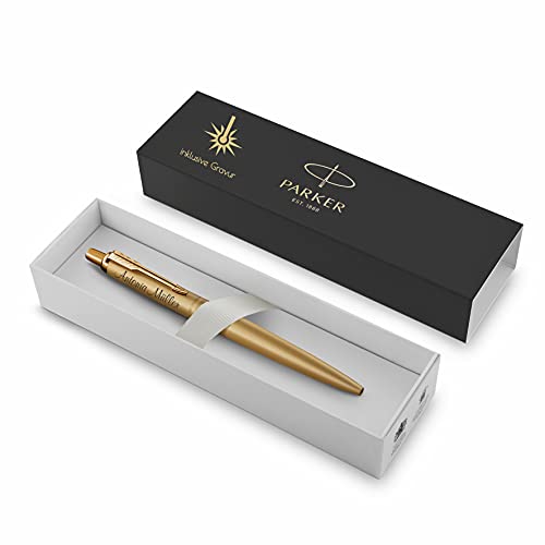 Parker Jotter XL Monochrome Kugelschreiber mit Gravur | Premium Stift | Geschenkbox | blaue Tinte | edel | personalisiertes Geschenk | Namen | graviert | Geburtstag | Idee (Gold) von Schmalz®