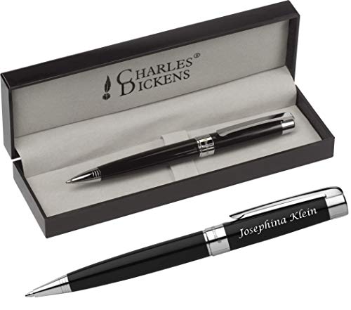 Schmalz® Charles Dickens Metall Kugelschreiber mit Gravur - Modell TROJA Eleganter Drehfunktion Schwarze Mine - Geschenk zum Geburtstag mit Geschenk-Etui von Schmalz®