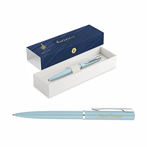 Waterman Allure Kugelschreiber mit Gravur | in Pastell-Blau | Geschenk | inspiriert von Pariser Mode | personalisiert | graviert | Blaue Tinte | Mittlere Spitze | edle Lasergravur | Geschenkbox von Schmalz®