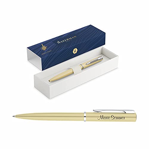 Waterman Allure Kugelschreiber mit Gravur | in Pastell-Gelb | Geschenk | inspiriert von Pariser Mode | personalisiert | graviert | Blaue Tinte | Mittlere Spitze | edle Lasergravur | Geschenkbox von Schmalz®